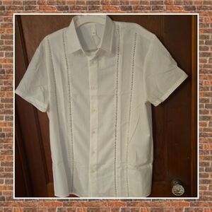 Nwt Mens White Casual Button Down Shirt with Vertical Details Size Xl